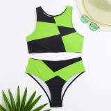 Sexy Contrast Color High Waist Two Pieces Bikini Women's Swimsuit