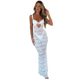 Women lace See-Through Hollow Bodycon Maxi Dress