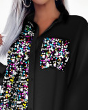 Women Sequin Button Leopard Print Dress