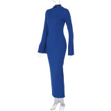 Women's Winter Fashion Solid Color Slim Fit Long Sleeve Bodycon Dress