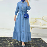 Muslim Ladies Solid Color Elegant Denim Dress