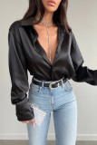 Turndown Collar Long Sleeve Buttoned Chic Slim Fit Satin Shirt For Women