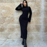 Women's Winter Fashion Solid Color Slim Fit Long Sleeve Bodycon Dress