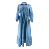 Muslim Ladies Solid Color Elegant Denim Dress