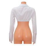 Spring Women's Sexy Long Sleeve White Shirt Women's Cropped Top