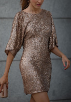 Spring Quarter Sleeve Dress Casual Loose Sequined Party Dress For Women