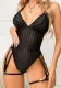Striped Low Back See-Through Mesh Sexy Garter Temptation Women's Bodysuit Lingerie