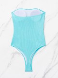 Sexy One Piece Solid Color Ribbed Strapless Swimsuit