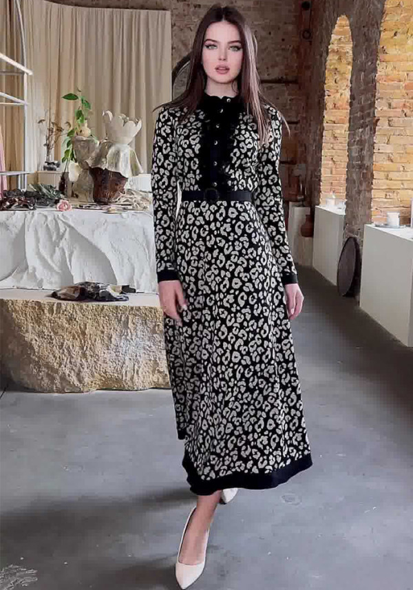 Spring Chic Elegant Slim Waist Printed Fashionable Slim Fit Long Dress