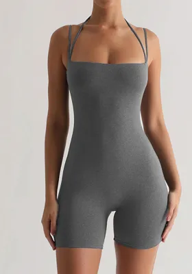 Women's Spring Sexy Straps Sleeveless Slim Butt Lift Short Jumpsuit