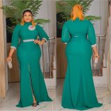 Fashion Women's Sexy Slit Dress Africa Plus Size Women's Solid Color Long Gown