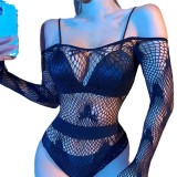 Sexy And Tempting Hollow Off Shoulder See-Through Fishnet Bodysuit Lingerie