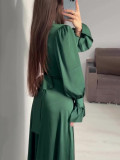 Spring Long-Sleeved Slim Waisted Puff-Sleeved Green Dress