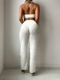 Solid Ribbed Halter Neck Bikini + Trousers Three-Piece Sexy Swimsuit