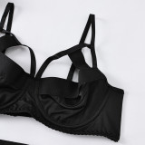 Sexy Black Hollow Garter Bra And Thong Bikini Lingerie Set