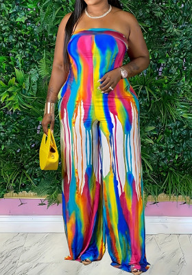 Women Rainbow Print Sexy Off-Shoulder Jumpsuit