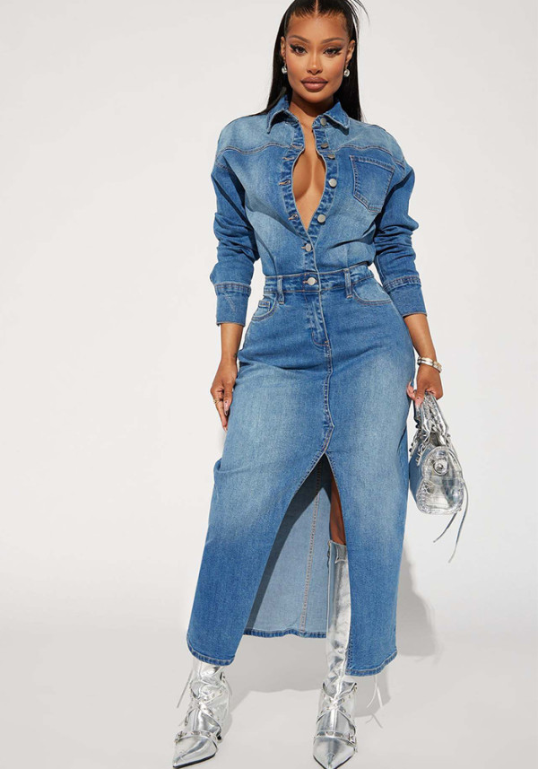 Women Long Sleeve Denim Dress