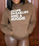 Khaki Pocket Letter Print Hoodies