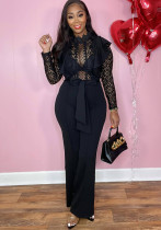 Sexy See-Through Lace Patchwork Wide Leg Jumpsuit