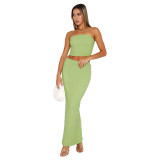 Women's Solid Strapless Top Slit Skirt Set Two Piece Set