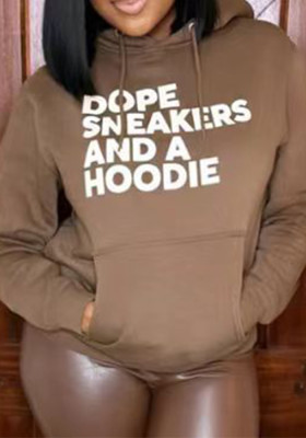 Khaki Pocket Letter Print Hoodies