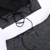 Women Autumn Sexy Suspender Top and Skirt Two-piece Set