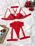 Valentine's Day Hole Mesh Push-Up Sexy Lingerie Four-Piece Set