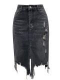 Spring Summer Women's High Waist Front Slit Denim Long Skirt