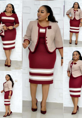 African Plus Size Women's Two Piece Mother's Printed Jacket Dress