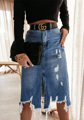 Spring Summer Women's High Waist Front Slit Denim Long Skirt