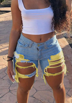 Spring/Summer Women's High Street Ripped Denim Shorts