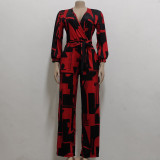 Sexy Fashionable High Waist Slim Fit Casual Wide Leg Loose Women Long Sleeve Jumpsuit