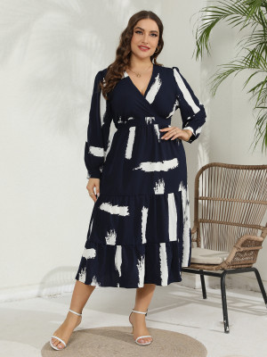 Plus Size Women V-Neck Dress