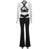 Women Sexy Halter Neck Top and High Waisted Casual Pants Two-piece Set