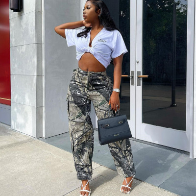 Women Camo Casual Zip Pocket Pants