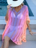 Women Beach Holidays Cover Up Gradient Cutout Loose Casual Bikini Dress