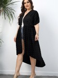 Plus Size Women Polka Dot Chiffon Shirt Beach Sunscreen Irregular Lace-Up Dress