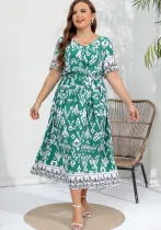 Plus Size Women Elegant V-Neck Dress
