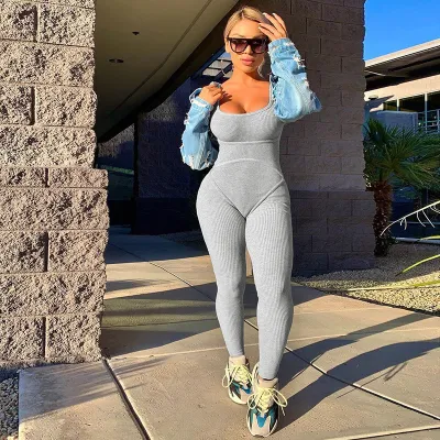 Women sexy suspenders Knitting Ribbed jumpsuit