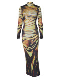 Women's Fall/Spring Style Abstract Graphic Print Maxi Dress