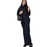Women's Fashion Solid Color Casual Loose Long Sleeve Shirt Straight Pants Two-Piece Set