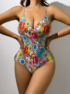 Floral Print Low Back Sexy One-Piece Swimsuit