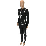 Women's Fashion Casual Spring Solid Color Zipper Slim Long Sleeve Sports Jumpsuit