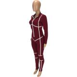 Women's Fashion Casual Spring Solid Color Zipper Slim Long Sleeve Sports Jumpsuit