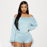 Women's Fashion Casual Off Shoulder Long Sleeve Drawstring Slim Waist Jumpsuit