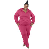 Plus Size Women's Fashion Casual Solid Color Spring Hooded Two Piece Tracksuit