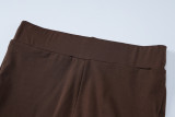 Women's Spring Fashion Solid Long Sleeve Bodysuit Slim Pants Two Piece Set