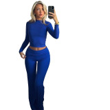 Spring Women's Casual Long Sleeve Top High Waisted Pants Two Piece Set