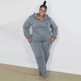 Plus Size Women's Fashion Casual Solid Color Spring Hooded Two Piece Tracksuit