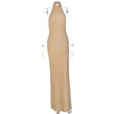 Women's Sexy Low Back Sleeveless Halter Neck Side Slit Nightclub Style Formal Party Long Dress